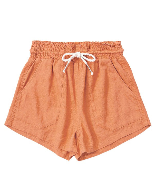 ROPE DRAWSTRING LINEN SHORTS