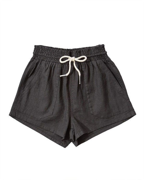 ROPE DRAWSTRING LINEN SHORTS