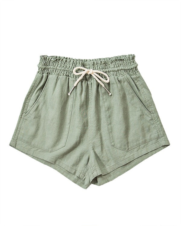 ROPE DRAWSTRING LINEN SHORTS